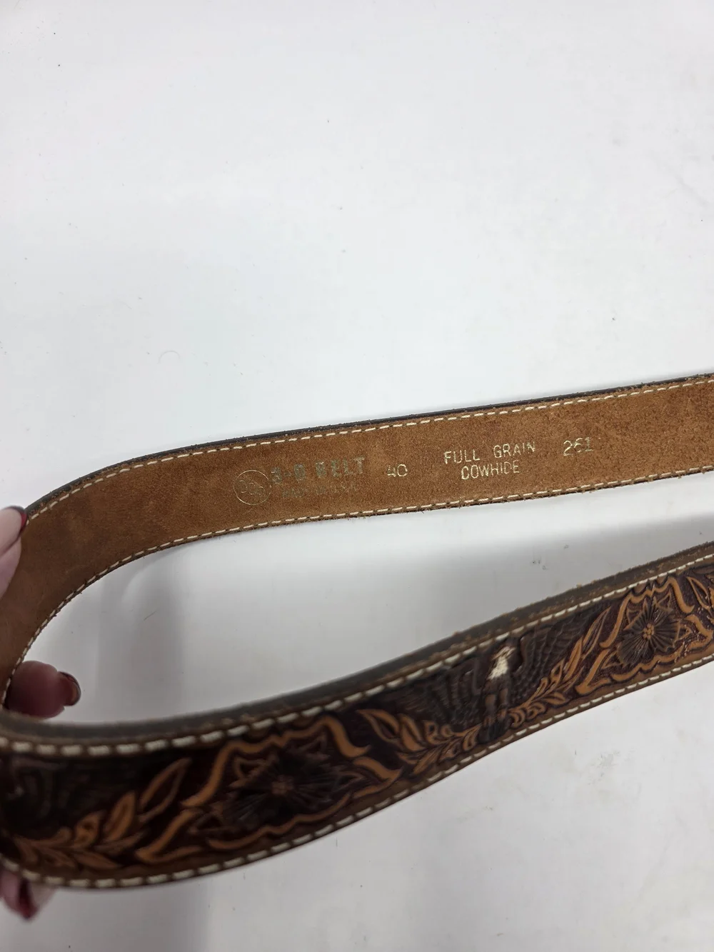 3D Belt Co Tooled Leather Belt Size 40 Full Grain Cowhide Eagle Western Cowboy